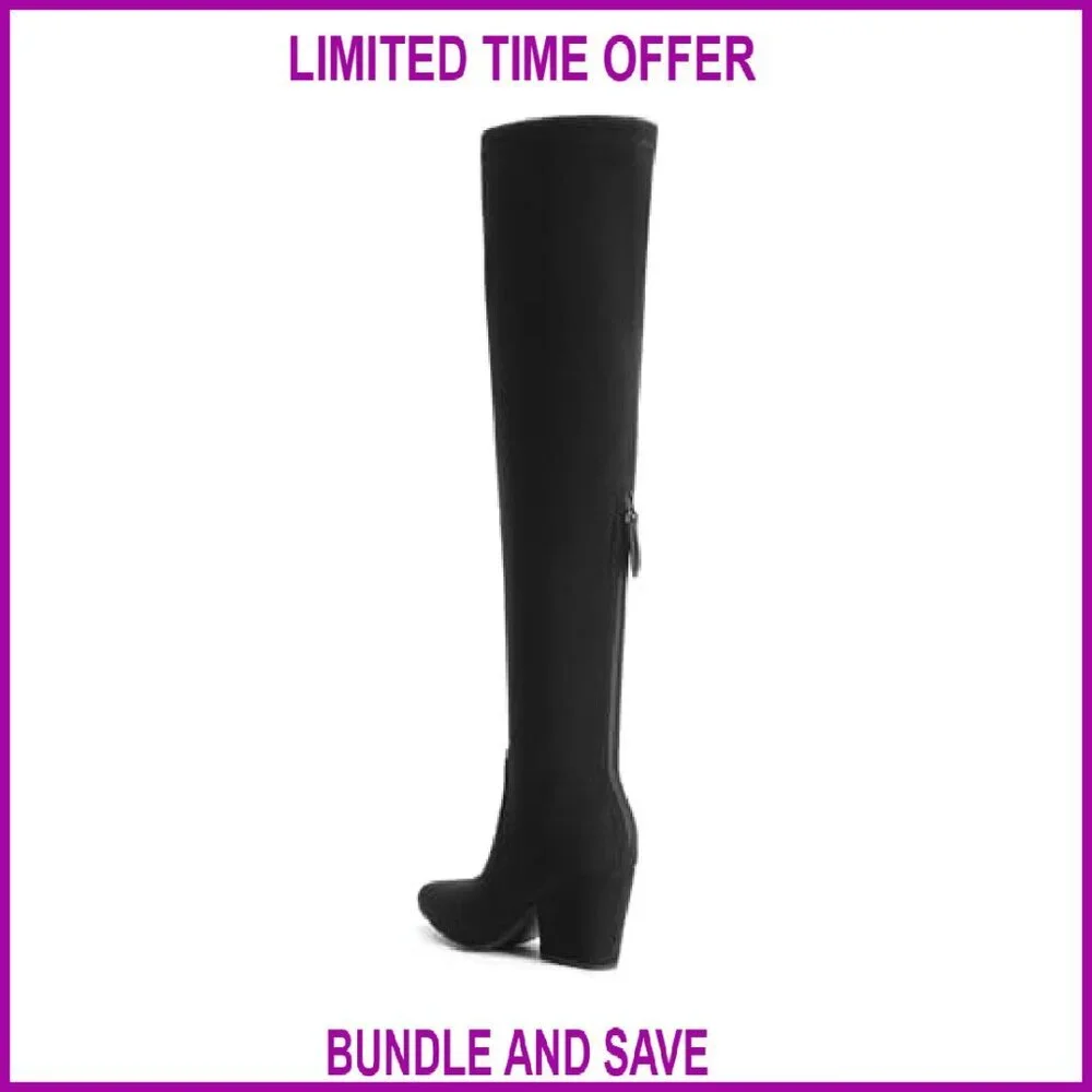 Women's Over-the-Knee Boots Pointed Toe Block Heel Thigh High Fashion